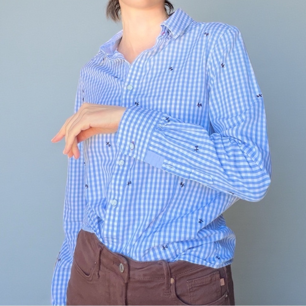 Brooks Brothers Red Fleece Button Front Shirt Blue Embroidered Gingham Size 10